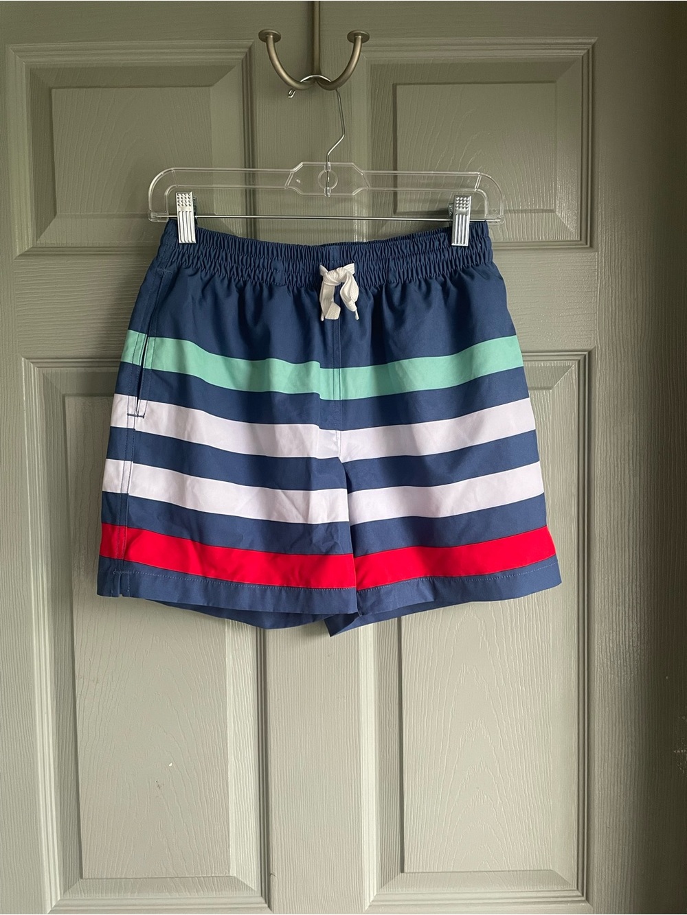 chubbies Navy, White, Aqua & Red Striped Men's Swim Trunks Bathing Suit 5.5”